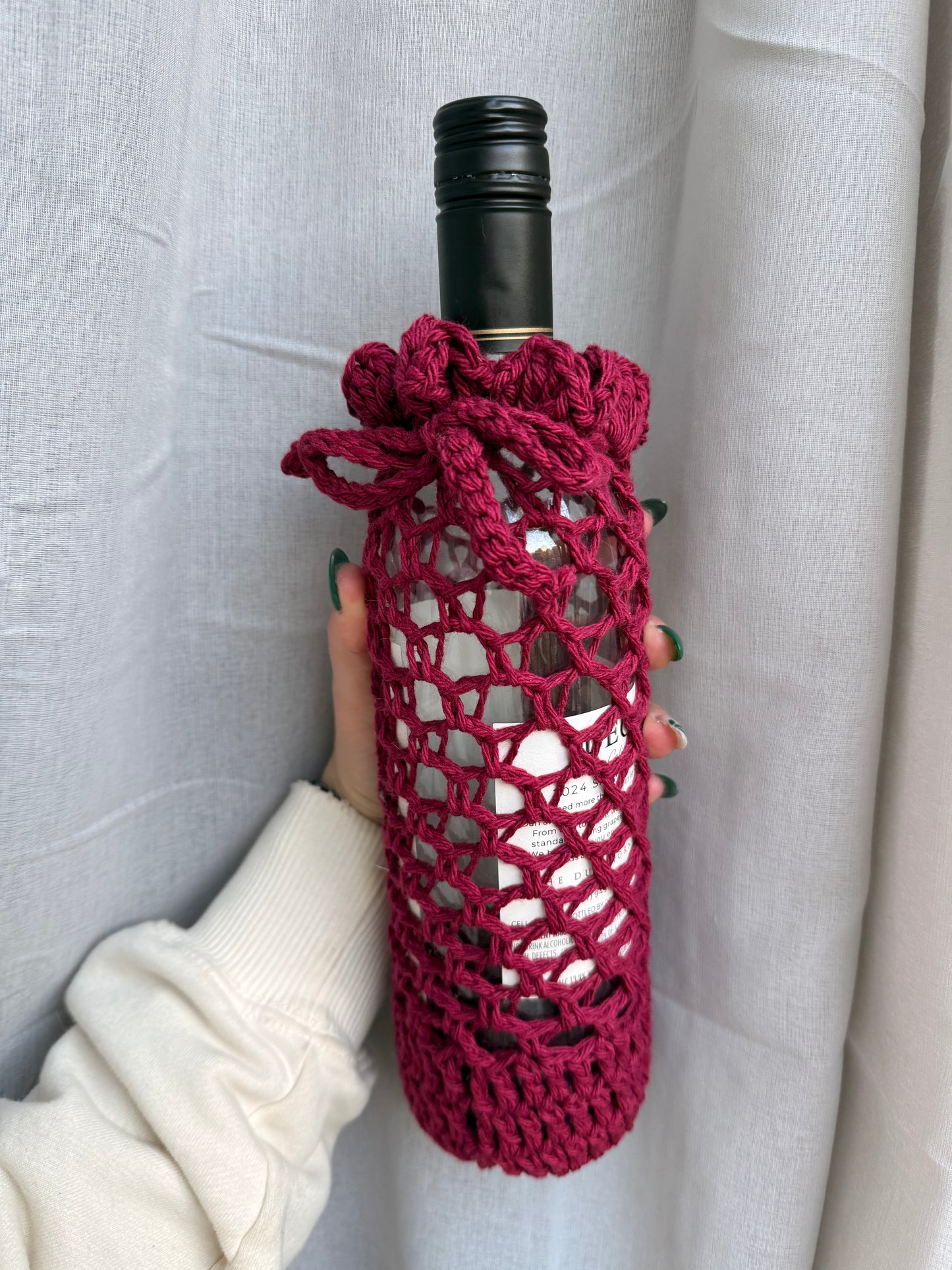 100% Cotton Ruffle Wine Bottle Tote