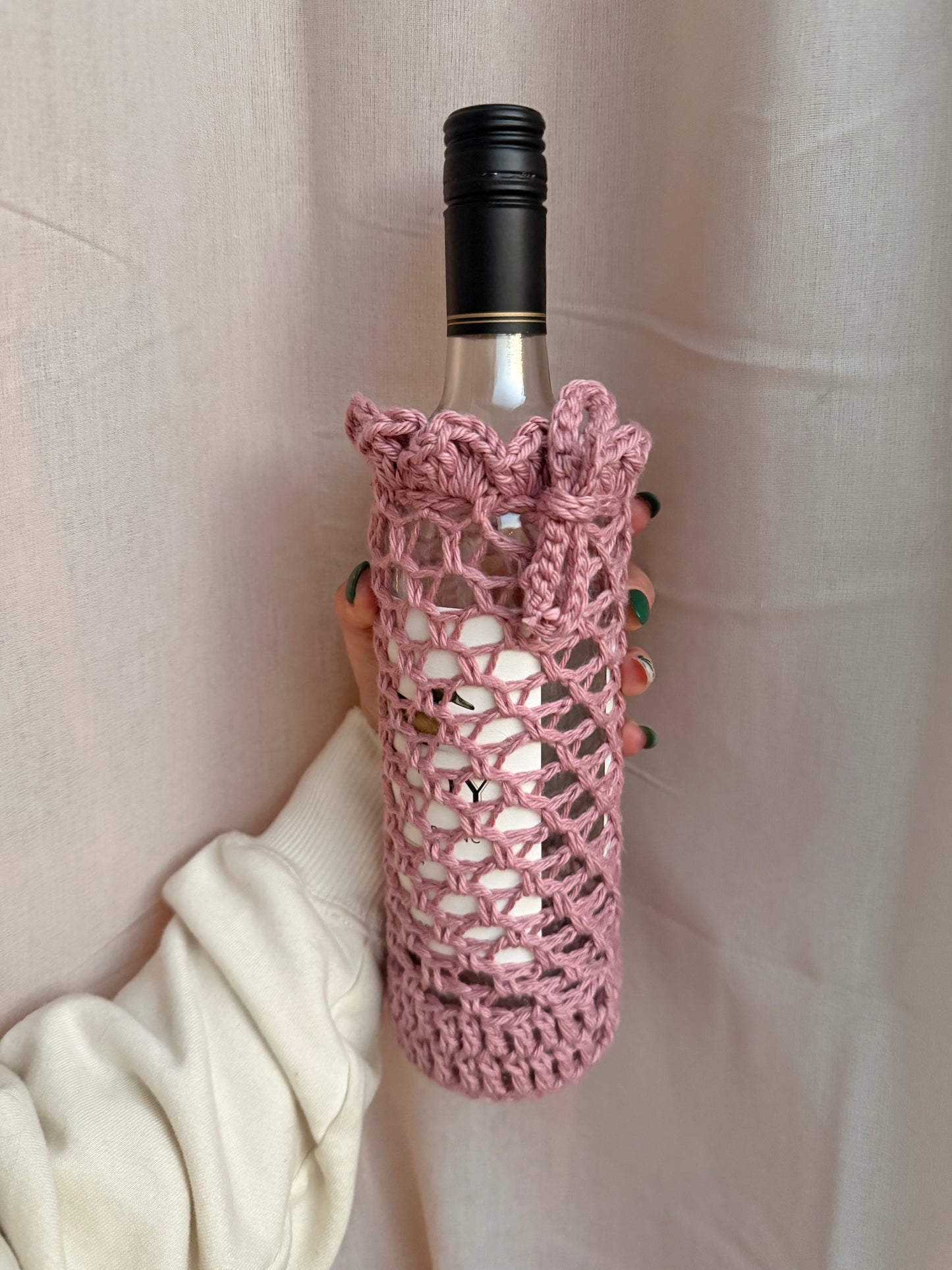 100% Cotton Ruffle Wine Bottle Tote